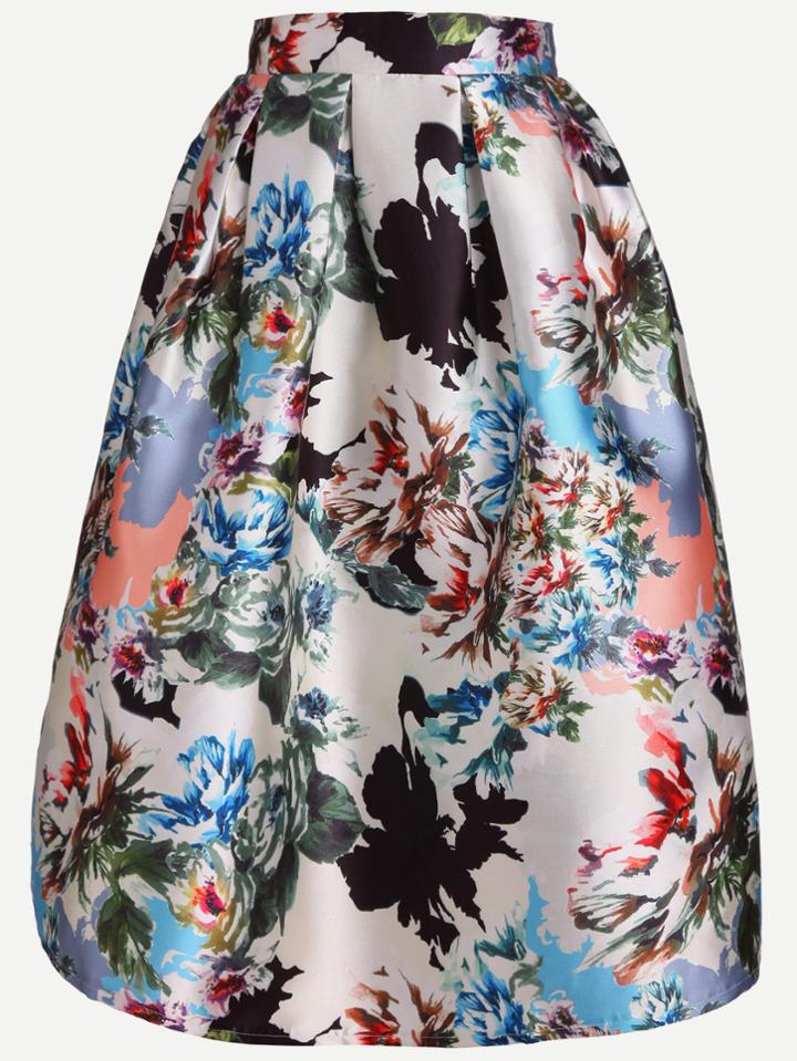 Shein Flower Print A-line Skirt With Zip