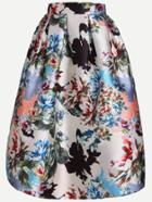 Shein Flower Print A-line Skirt With Zip