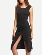 Shein Black Split Ruched Dress