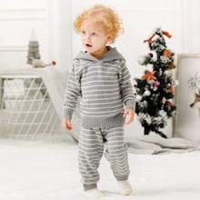 Shein Toddler Boys Striped Hooded Knit Top With Pants