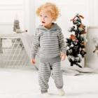 Shein Toddler Boys Striped Hooded Knit Top With Pants