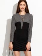 Shein Black Sheath Dress With Contrast Yoke And Sleeve