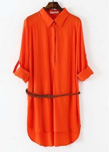 Rosewe Autumn Essential Turndown Collar Long Sleeve Orange Straight Dress