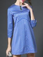 Shein Blue Color Block Beading Striped Dress