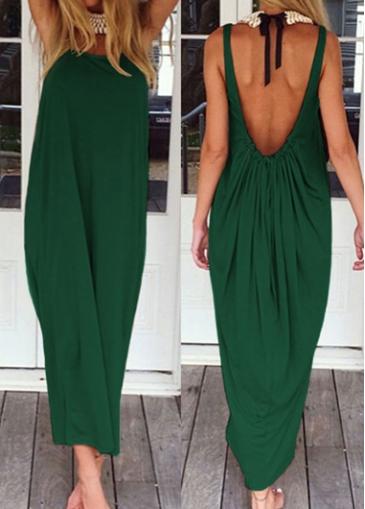 Rosewe Sleeveless Green Hollow Back Straight Dress