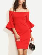 Shein Red Ruffle Sleeve Off The Shoulder Split Sheath Dress