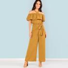 Shein Halterneck Flounce Top & Belted Palazzo Pants Set