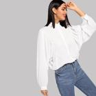 Shein Stand Collar Solid Buttoned Shirt