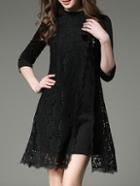 Shein Black Contrast Lace Split Dress