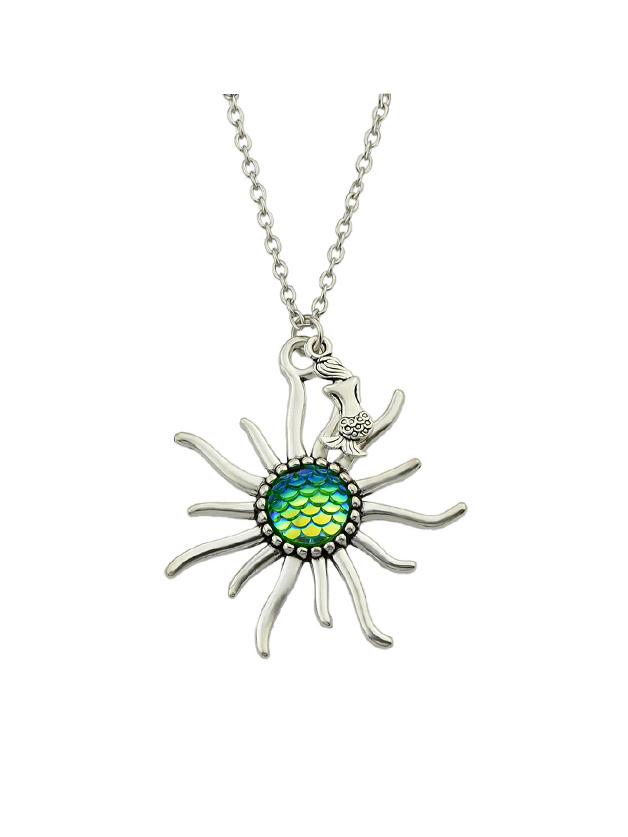 Shein Green Mermaid Shape And Colorful Fish Scales Pattern Pendant Necklace