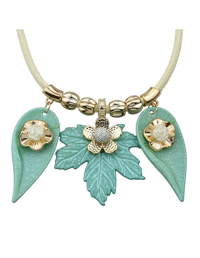 Shein Green Leaf Flower Pattern Collar Necklace