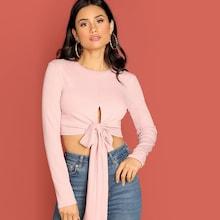 Shein Knot Front Ribbed Crop T-shirt