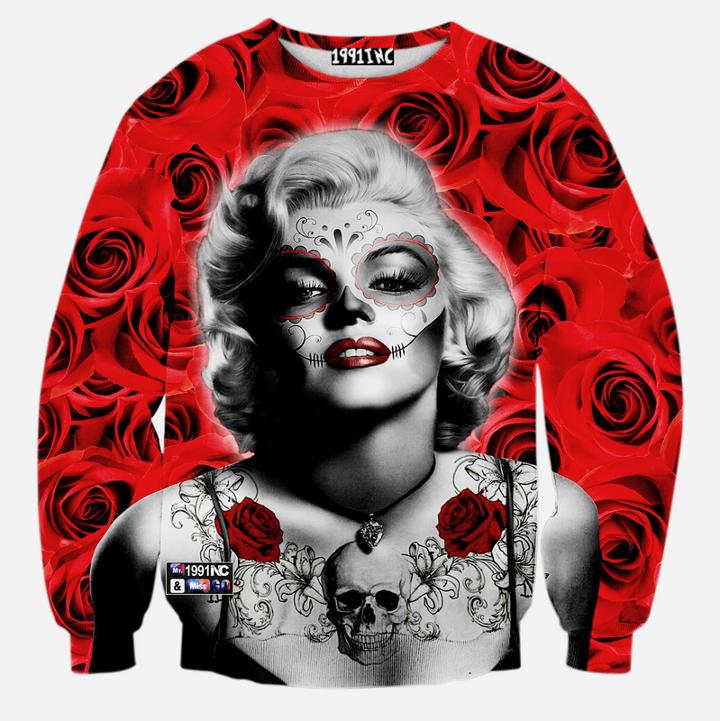 Shein 3d Skull Rose Tattoo Print Sweatshirts
