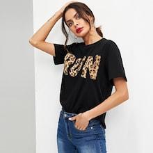 Shein Pearl Beaded Faux Fur Detail Tee