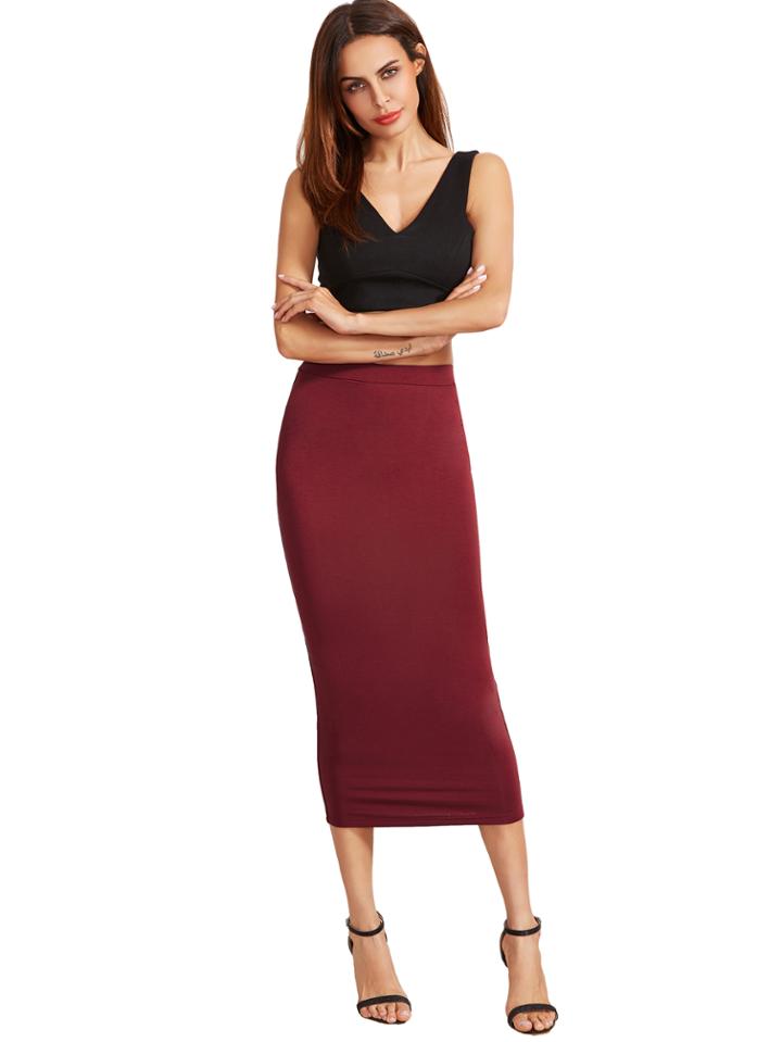 Shein Burgundy High Waist Sheath Skirt
