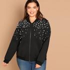 Shein Plus Pearl Embellished Zip Up Jacket