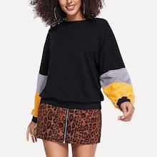 Shein Contrast Shearling Sleeve Sweatshirt