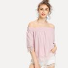 Shein Shirred Cold Shoulder Lace Hem Top