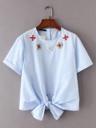 Shein Knot Front Jewelry Embellished Top