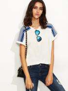Shein White Striped Back Short Sleeve T-shirt