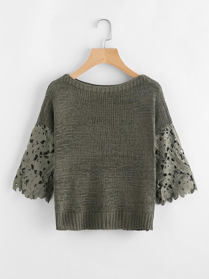 Shein Hollow Out Crochet Sleeve Insert Sweater