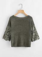 Shein Hollow Out Crochet Sleeve Insert Sweater