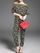 Shein Floral Color Block Pockets Jumpsuit