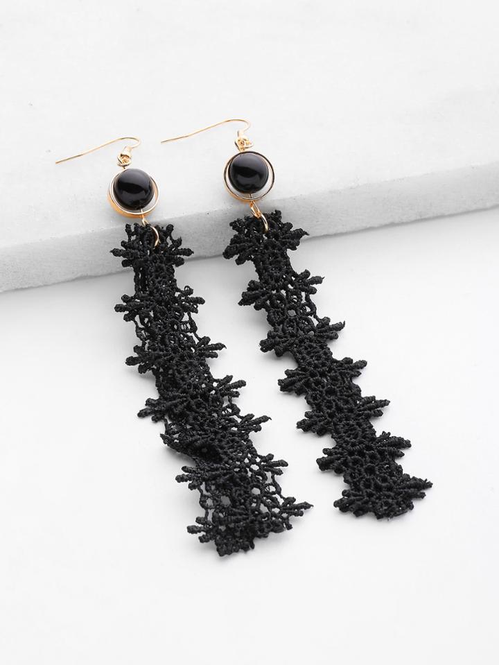 Shein Lace Crochet Drop Earrings With Bead