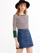 Shein Green Striped Contrast Cuffs Sweater