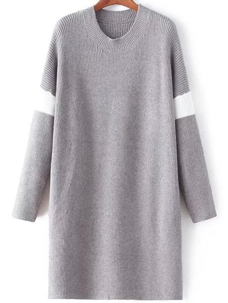 Shein Varsity Striped Ribbed Grey Sweater Dress