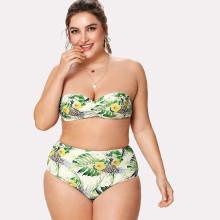 Shein Plus Mixed Print Strapless Bikini Set