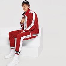Shein Men Zip Up Letter Tape Top & Drawstring Pants Set