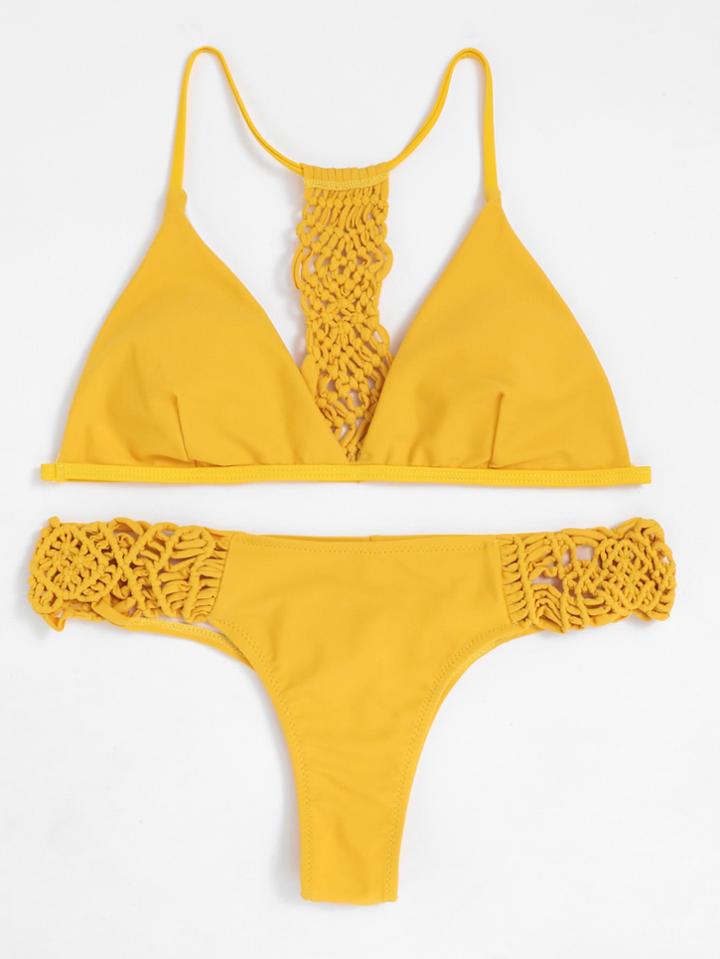 Shein Woven Detail Triangle Bikini Set
