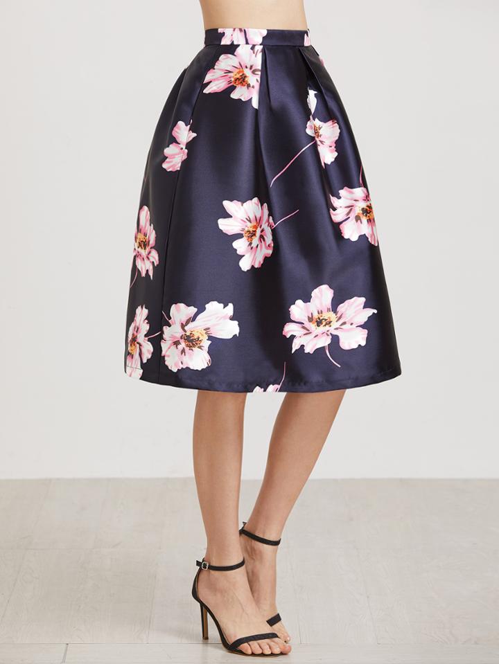 Shein Flower Print Box Pleated Volume Skirt