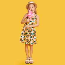 Shein Girls Sunflower Print Fit And Flare Cami Dress