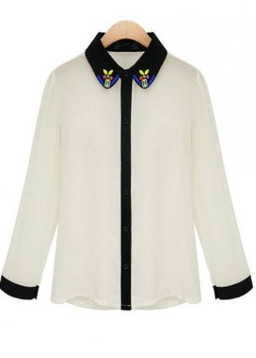 Rosewe Decoration Turndown Collar Long Sleeve Blouse For Women