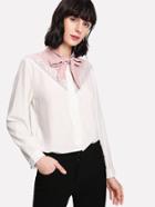 Shein Bow Tie Neck Contrast Lace Shirt