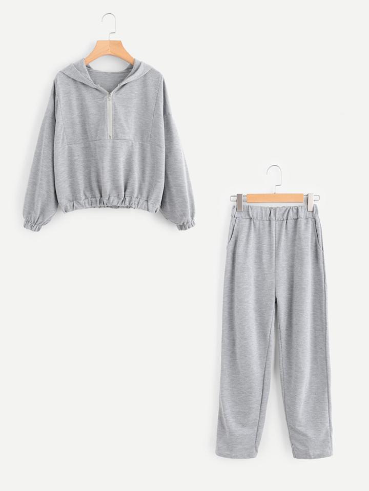 Shein Zip Front Marled Hoodie & Pants Set