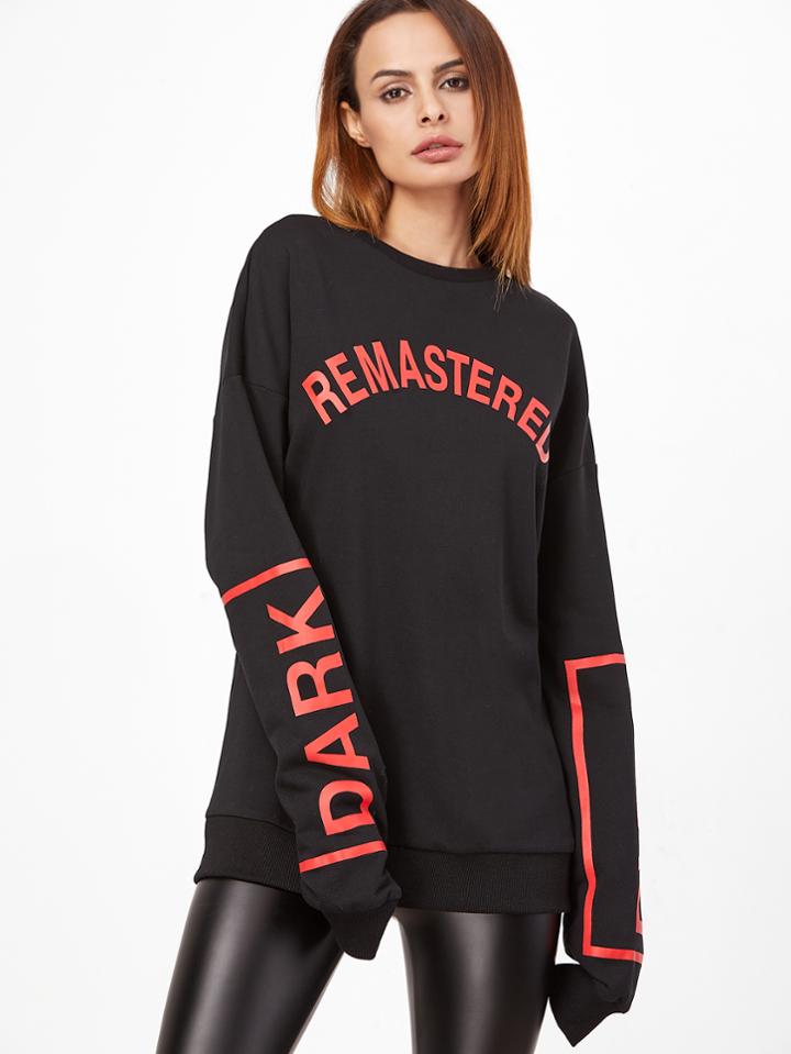 Shein Black Letter Print Extra Long Sleeve Sweatshirt