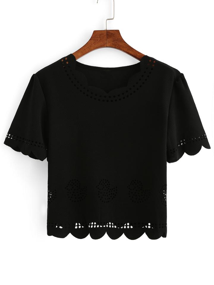 Shein Scalloped Hollow Out T-shirt