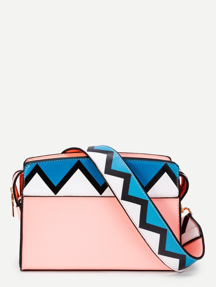 Shein Chevron Print Strap Pu Crossbody Bag
