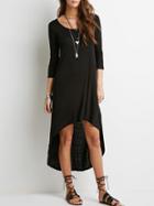 Shein Black Frocks Round Neck High Low Dress