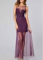 Rosewe Mesh Splicing Purple Round Neck Sleeveless Dress