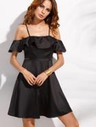 Shein Black Cold Shoulder Fold Over Ruffle A Line Dress