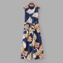Shein Cranes Print Belted Wide Leg Jumpsuit