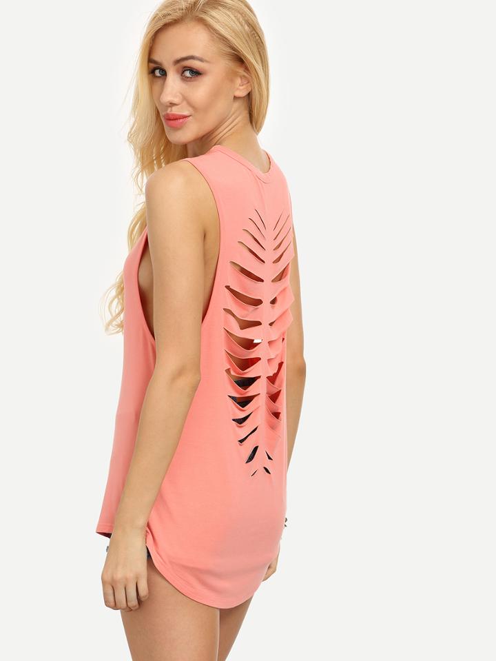 Shein Pink Cutout Crew Neck Tank Top