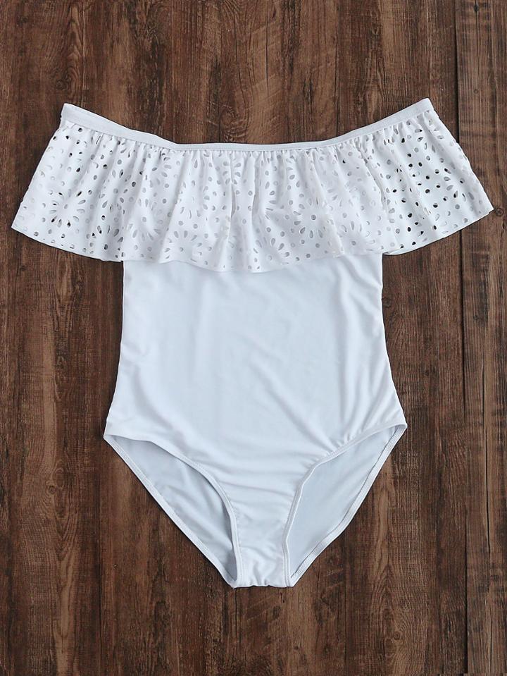 Shein Flounce Layered Neckline Laser Cut One Piece Swimsuit