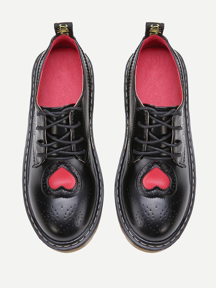 Shein Black Laser Cut Heart Pattern Lace Up Shoes