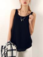 Shein Black Simple Loose Chiffon Tank Top