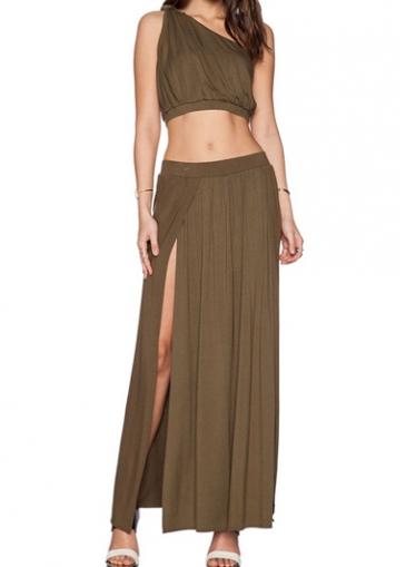 Rosewe One Shoulder Side Slit Sleeveless Two Piece Dress